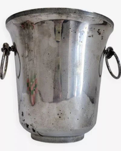 Seau à champagne en métal argenté style rétro années 50-60 argent vieilli vintage.