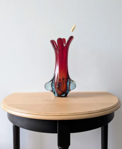 vase murano verre rouge et turquoise vintage