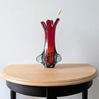 vase murano verre rouge et turquoise vintage