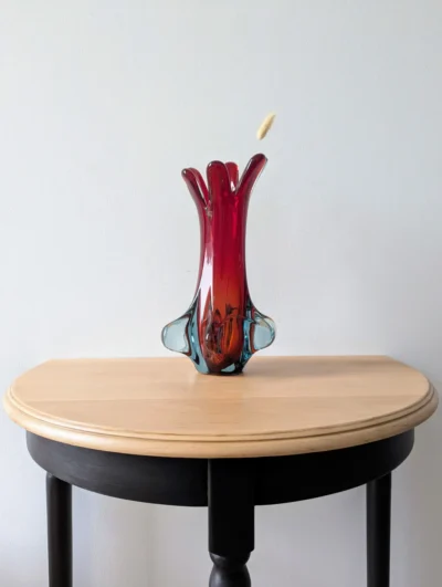 vase murano verre rouge et turquoise vintage