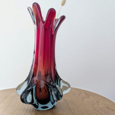 vase en verre de murano bi color rouge et turquoise