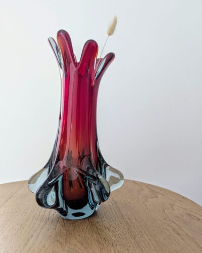 vase en verre de murano bi color rouge et turquoise