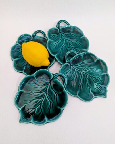 Lot de coupelles apéritif en céramique verte Saint-Clément vintage forme feuille décorative