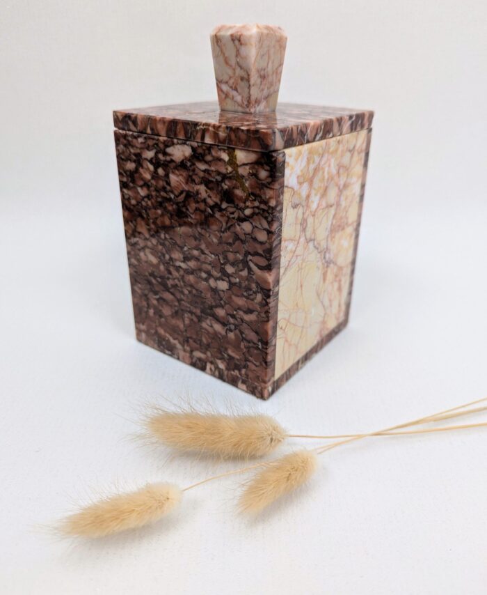 Boite en marbre rose vintage, forme rectangulaire lignes Art Déco