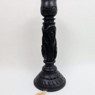 grand bougeoir noir en bois sculpté vintage