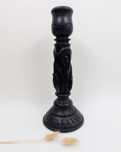 grand bougeoir noir en bois sculpté vintage