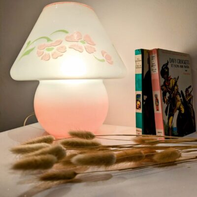 Lampe champignon en verre opalescent vintage rose