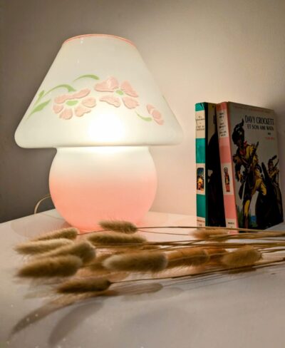 Lampe champignon en verre opalescent vintage rose