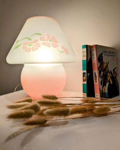 Lampe champignon en verre opalescent vintage rose