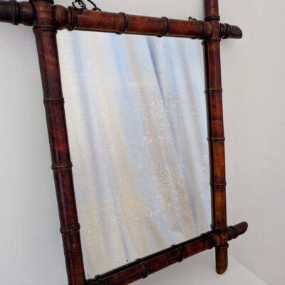 grand miroir vintage en bambou marron foncé