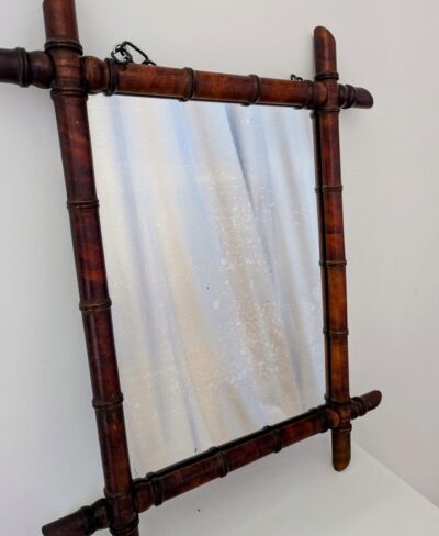 grand miroir vintage en bambou marron foncé