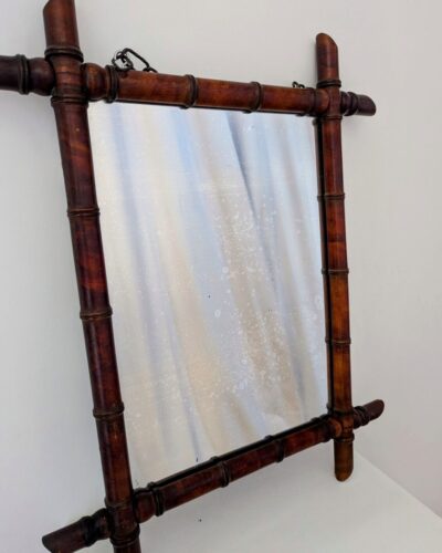 grand miroir vintage en bambou marron foncé