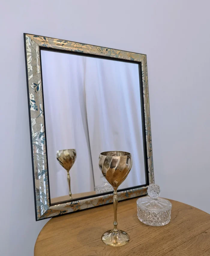 Miroir vintage 80 décor imprimé fleurs vertes et dorées