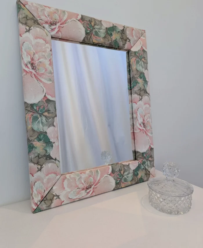 miroir rectangulaire en tissu imprimé fleurs vintage