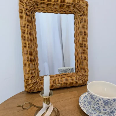 Miroir vintage en rotin tressé rectangulaire