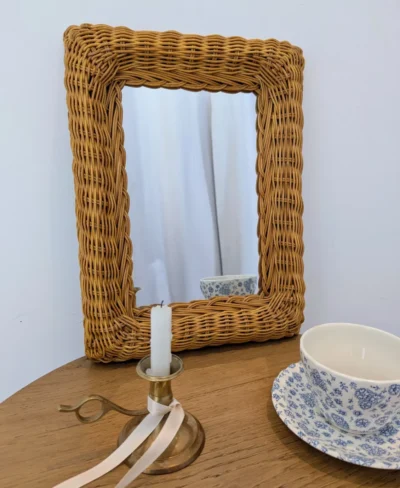 Miroir vintage en rotin tressé rectangulaire