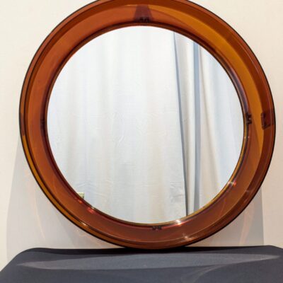 Miroir rond vintage plexiglas orange design Space Age années 80 décoration murale Villa Brieg
