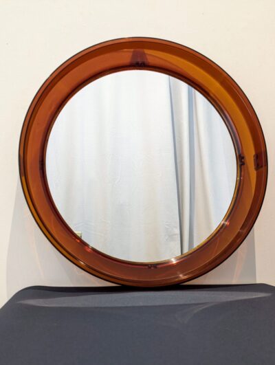 Miroir rond vintage plexiglas orange design Space Age années 80 décoration murale Villa Brieg