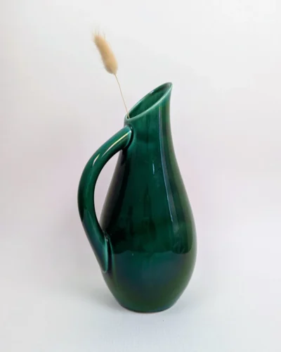 Broc en céramique vintage, vert signé Val d'Or pour la maison Gien