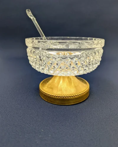 Coupe en cristal ciselé pied en métal doré cuillère cristal