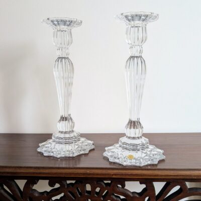 Paire de chandeliers cristal de Boheme flambeaux vintage 31cm cristal taille Villa Brieg