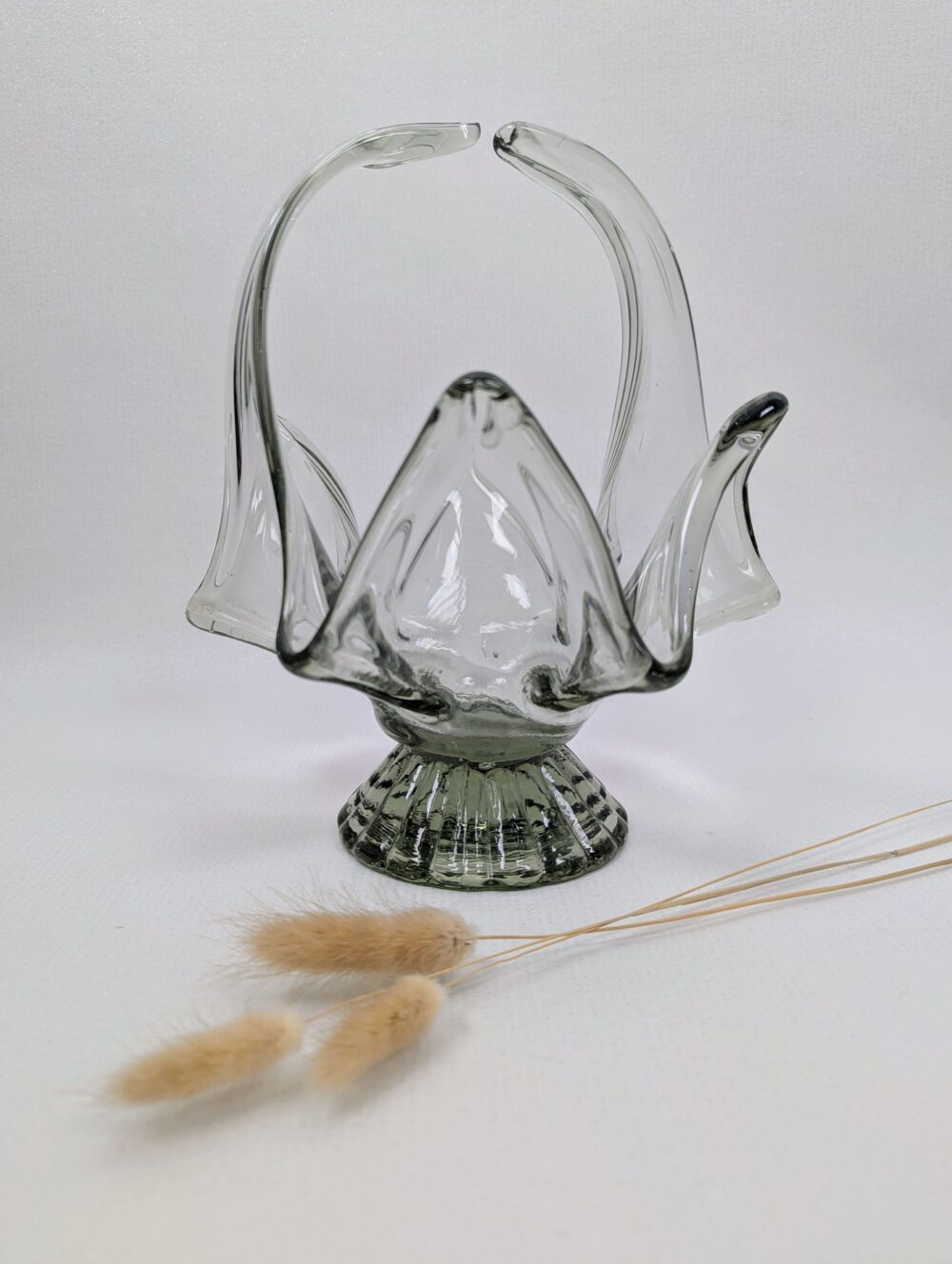 Photophore vintage en verre soufflé forme de panier