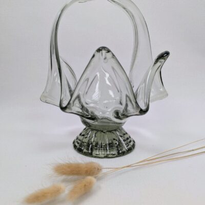 Photophore vintage en verre soufflé forme de panier