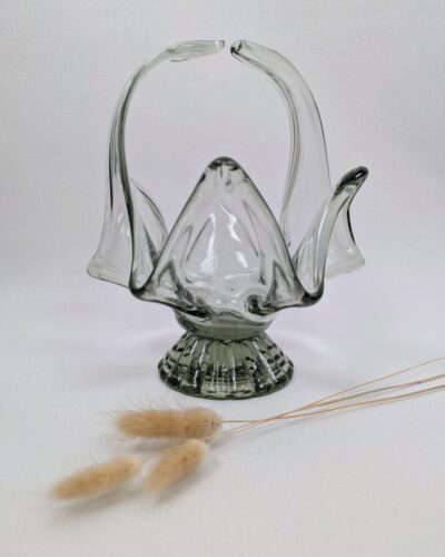 Photophore vintage en verre soufflé forme de panier