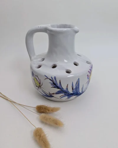 Vase pique-fleurs en céramique style Vallauris années 50-60 couleur multicolore vintage.