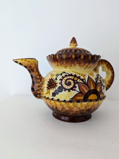 Cafetière en céramique vintage signée P.Fouillen motifs Art Déco