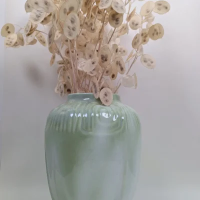 Vase Art Nouveau Vert Barbotine 27 cm – Élégance Vintage