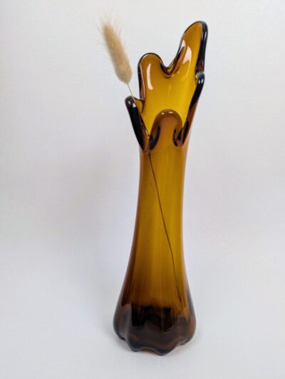 Vase 5 doigts ambré verre soufflé, pièce vintage décorative sculpturale