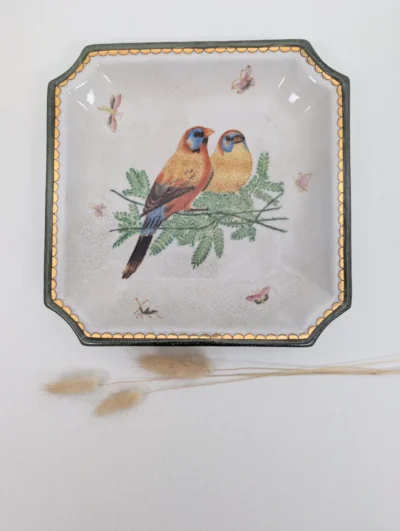 Bol céramique fait main Wong Lee décor oiseaux et insectes style vintage