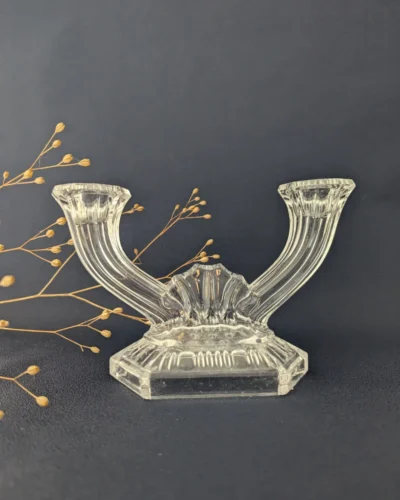 bougeoir en cristal à deux branches style Art déco