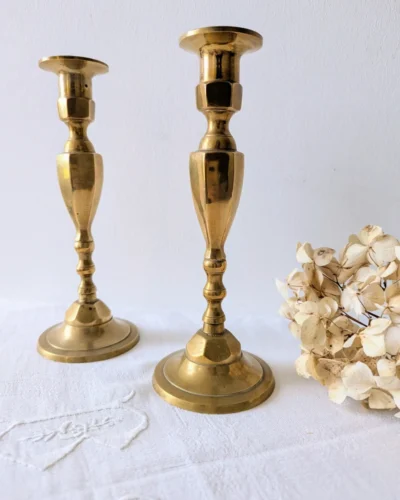 Bougeoirs vintage en laiton dorés