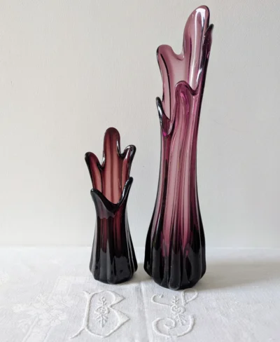 paire de vases en verre souffle vintage parme