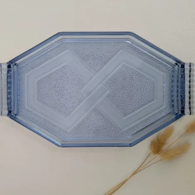 Plateau en verre bleu de style Art déco