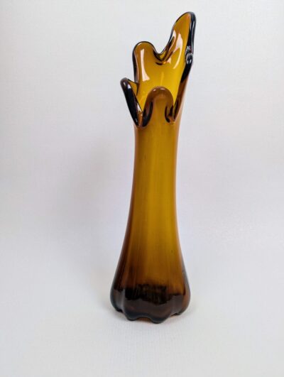 Vase vintage sculptural cinq doigts en verre soufflé ambré Villa Brieg décoration vintage années 60