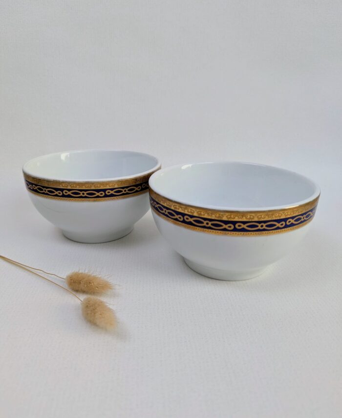 Paire de bols style empire bleu marine et doré