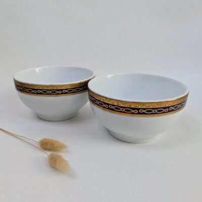 Paire de bols style empire bleu marine et doré