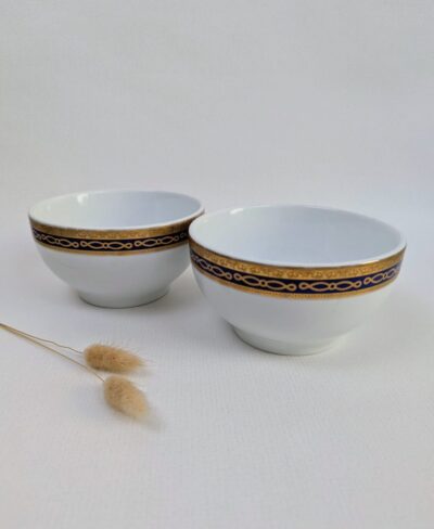 Paire de bols style empire bleu marine et doré