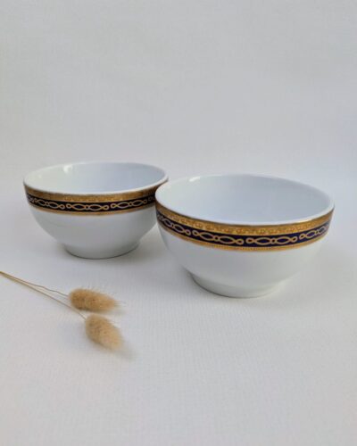 Paire de bols style empire bleu marine et doré