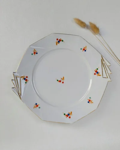 Plat à dessert en porcelaine blanche motifs fleurs colorées