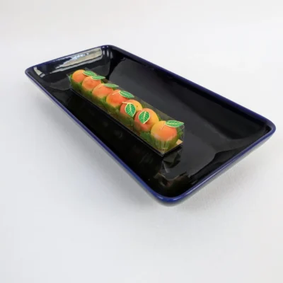 Plat de service à cake rectangulaire en céramique bleu nuit