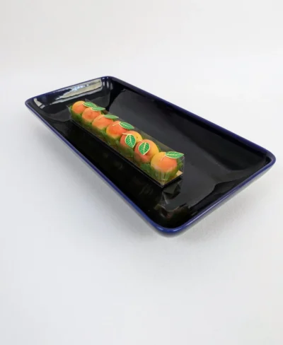 Plat de service à cake rectangulaire en céramique bleu nuit