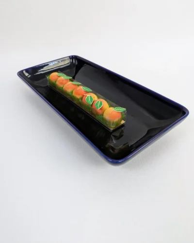 Plat de service à cake rectangulaire en céramique bleu nuit