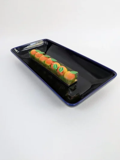 Plat de service à cake rectangulaire en céramique bleu nuit