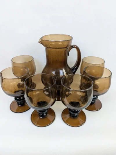 Service orangeade verre bullé vintage verre soufflé fumé Villa Brieg