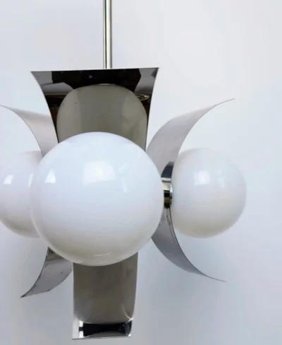 Suspension Space Age vintage 70's en chrome et 3 sphères rondes.