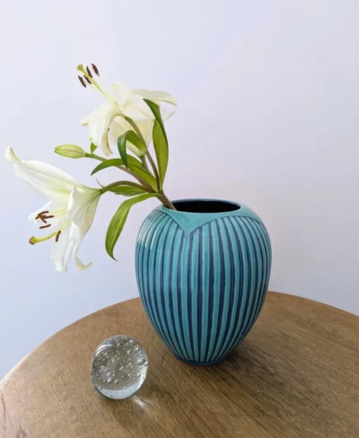 Vase en céramique bleu Scheurich Keramik West Germany